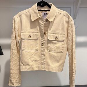 SO Women's Cream Jean Jacket with Lace Detail